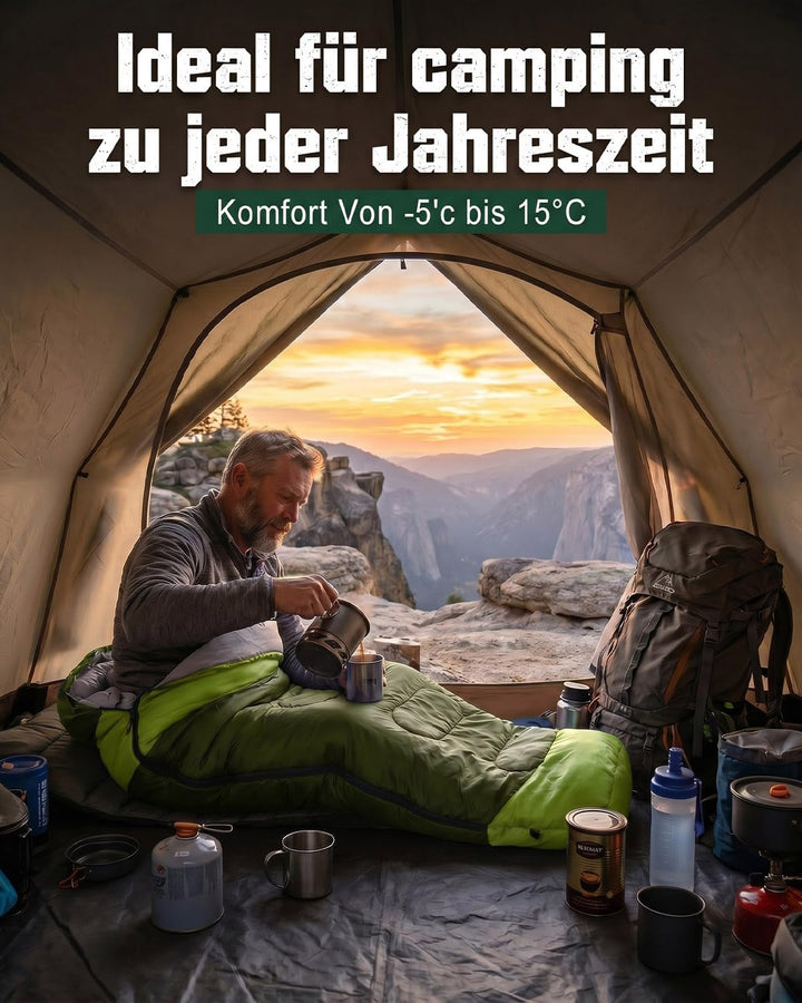 Schlafsack Camping für 3–4 Jahreszeiten, Outdoor-Schlafsack für Erwachsene und Kinder, Kompakter Sch