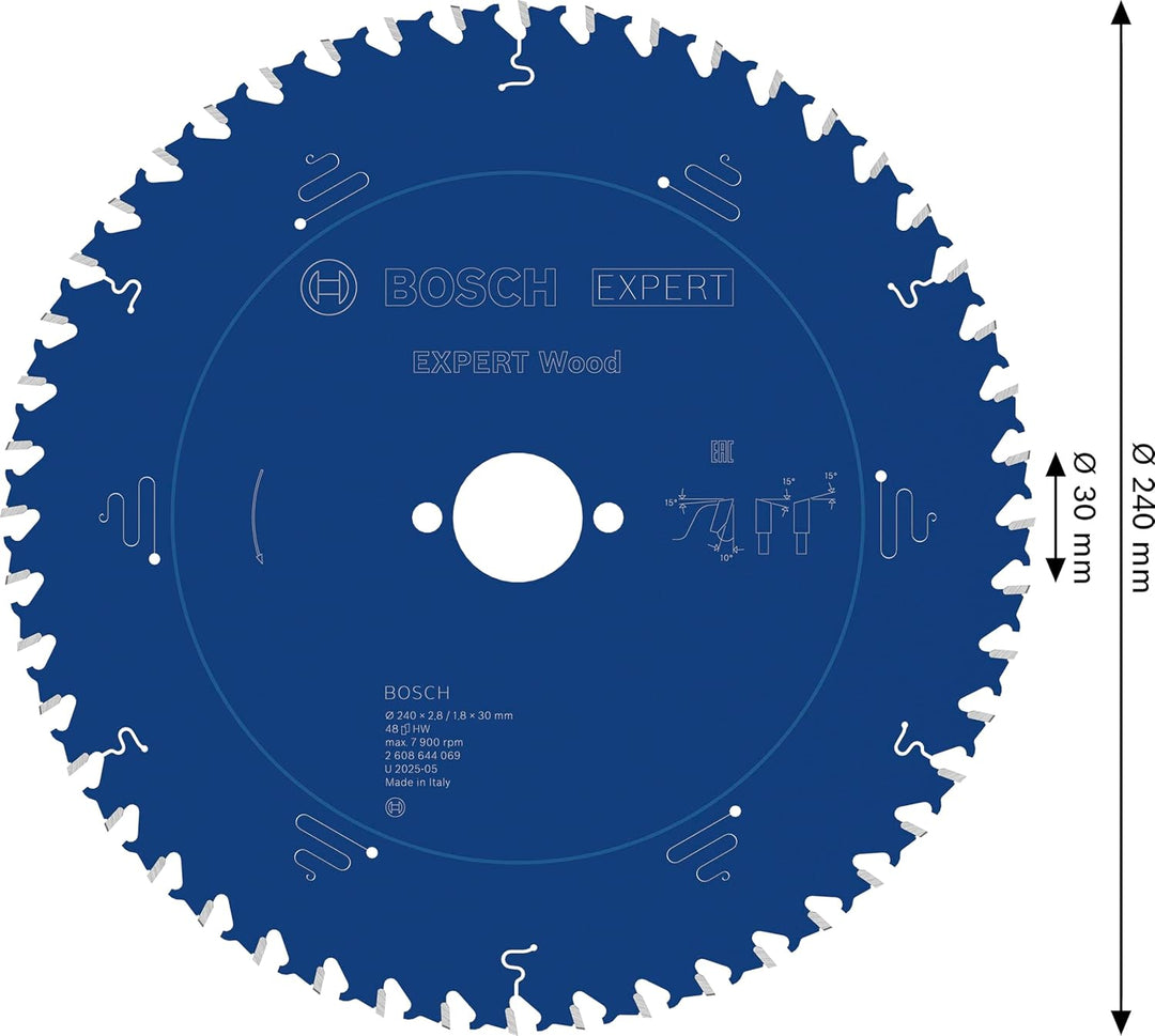 Bosch Professional 1x Kreissägeblatt Expert for Wood (Holz, Sägeblatt Ø 240 x 30 x 2,8 mm, 48 Zähne,