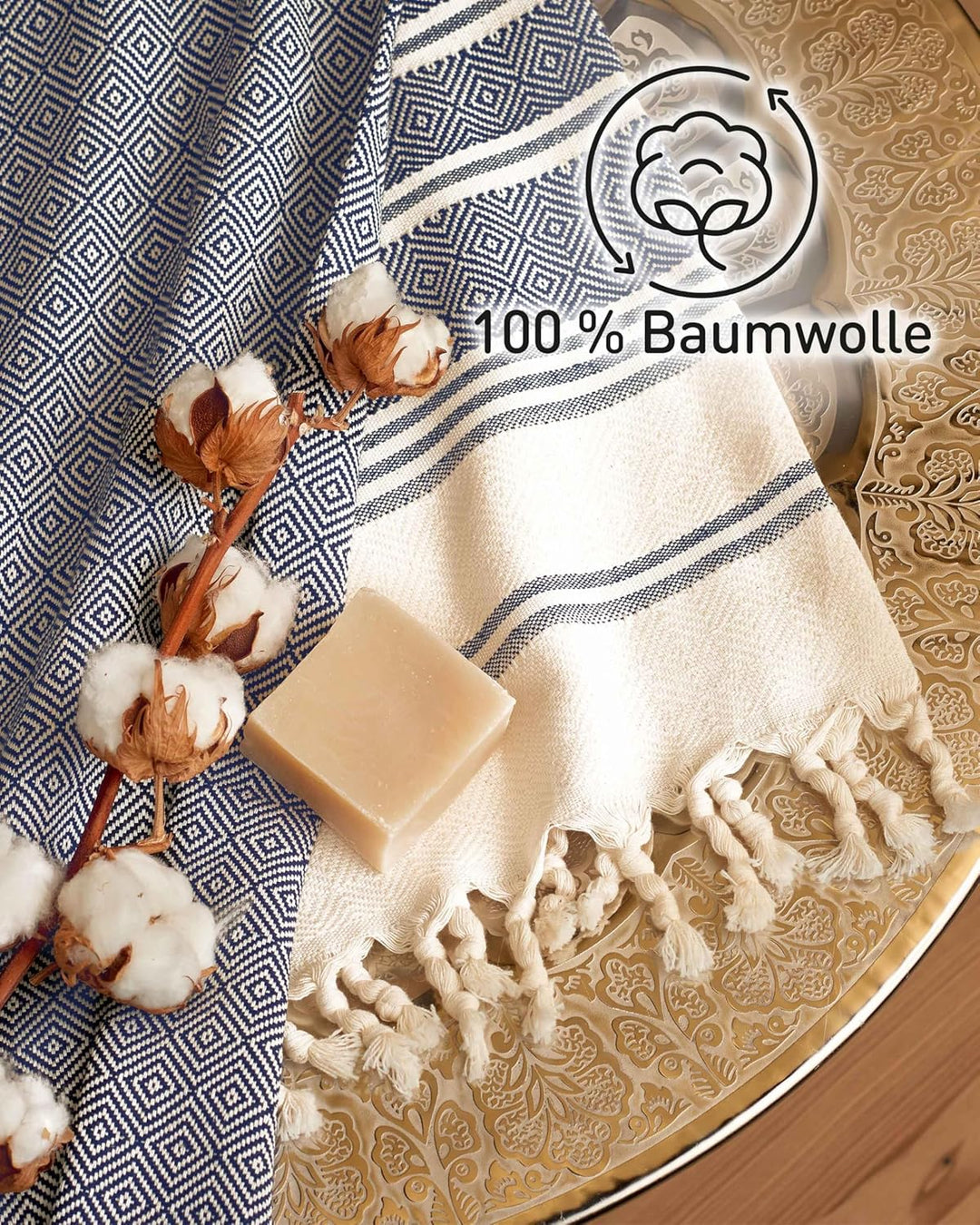 Fit-Flip Hamamtuch aus 100% Baumwolle saugfähig und schnelltrocknend | Navy, 100x200cm Diamond, türk
