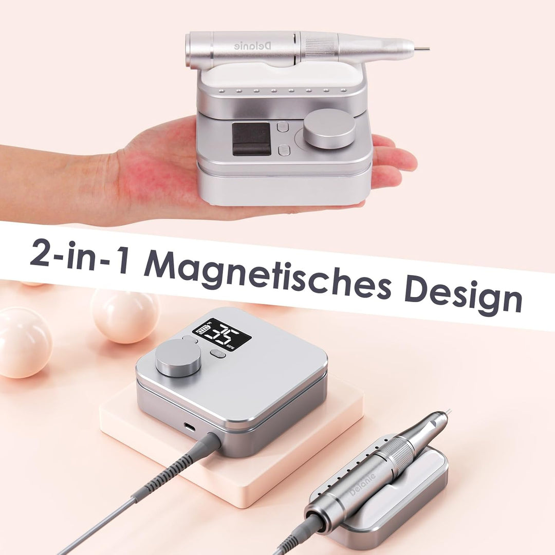 Delanie Elektrischer Nagelfräser für Gelnägel 35000 U/Min, Wiederaufladbar Nagel Fräser für Nägel mi