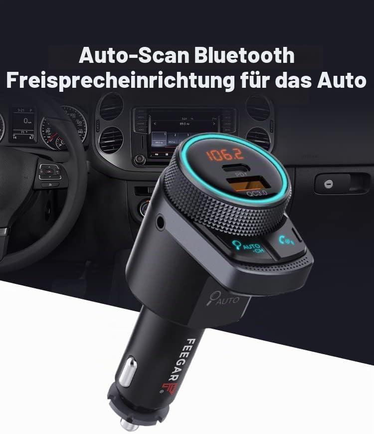Feegar Q300 Pro FM Transmitter Bluetooth Stereo AUX Auto-Search QC3.0 PD 38W Auto Ladegerät USB HD M