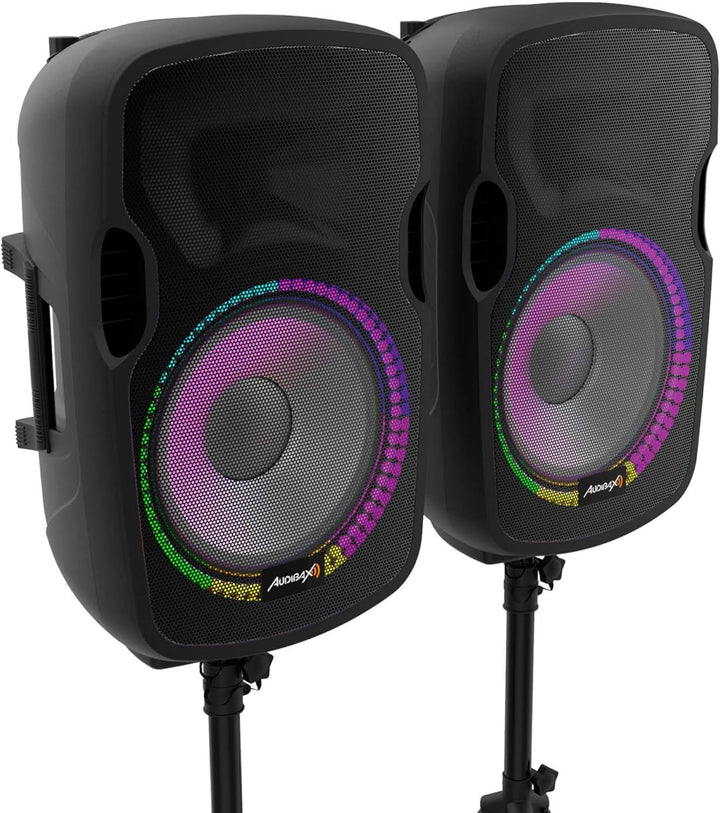 Audibax Party 212 Led Set 2 Altavoces 12" PRO 1000W Pico + Soportes + Cableado + Micrófono