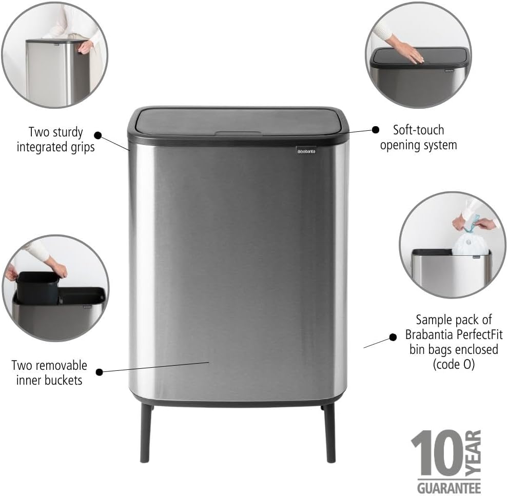 Brabantia Bo Touch Abfalleimer Hi Recycling 2 x 30L, Stahl matt gegen Fingerabdrücke
