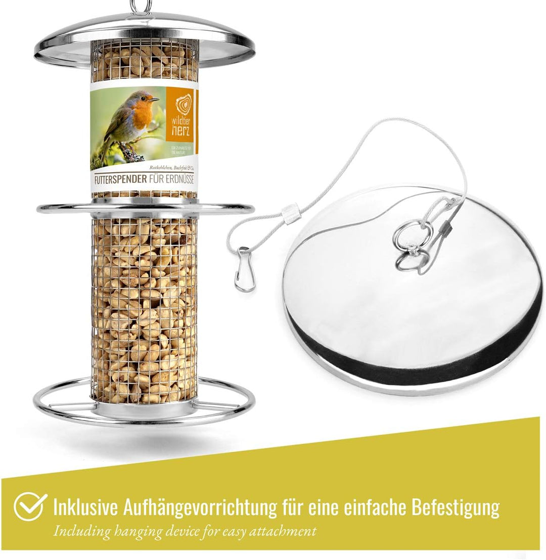 wildtier herz I Vogelfutterspender 26cm - Erdnussfutterspender aus rostfreiem Edelstahl, Vogel Futte