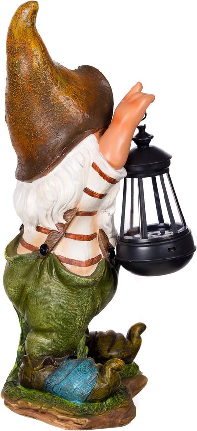Birendy Figur Zwerg Gartenzwerg Gartenwichtel mit LED Solarlampe NF11021-1D Gross Deko Zwerg, Garten