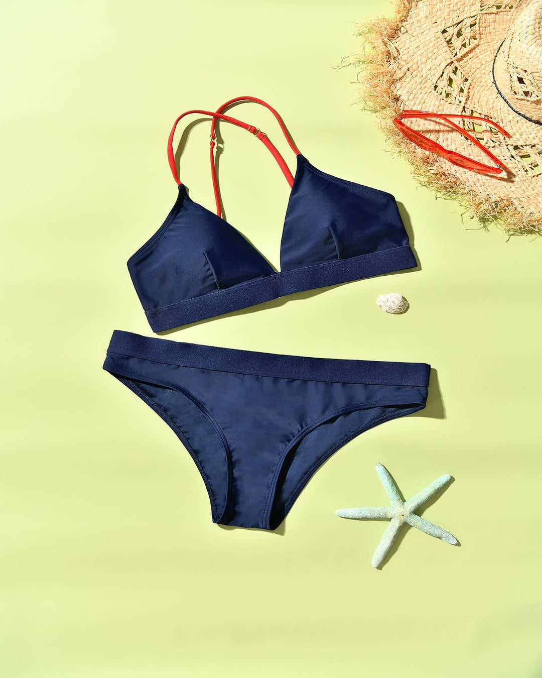 iSLASISIA Damen Bikini Set, Triangel, breites Unterbrustband, Bademode, Badeanzug 38 Marineblau, 38