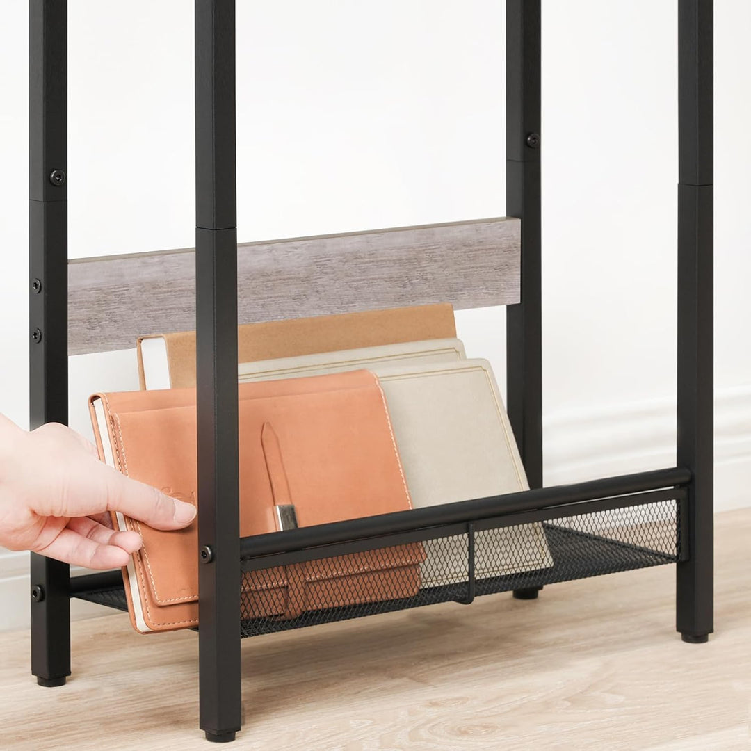 Beistelltisch Schmal, Couchtisch mit Ladestation, 3-stufiger Nachttisch, Sofatisch mit 2 Holzwerksto