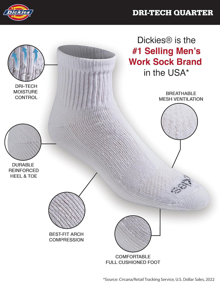 Dickies Herren Dri-Tech Moisture Control Quarter Socken Multipack, Weiss (6 Paar)