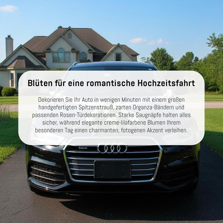 Spitze STRAUss Auto Schmuck Braut Paar Rose Deko Dekoration Hochzeit Car Auto Wedding Deko PKW (Weis