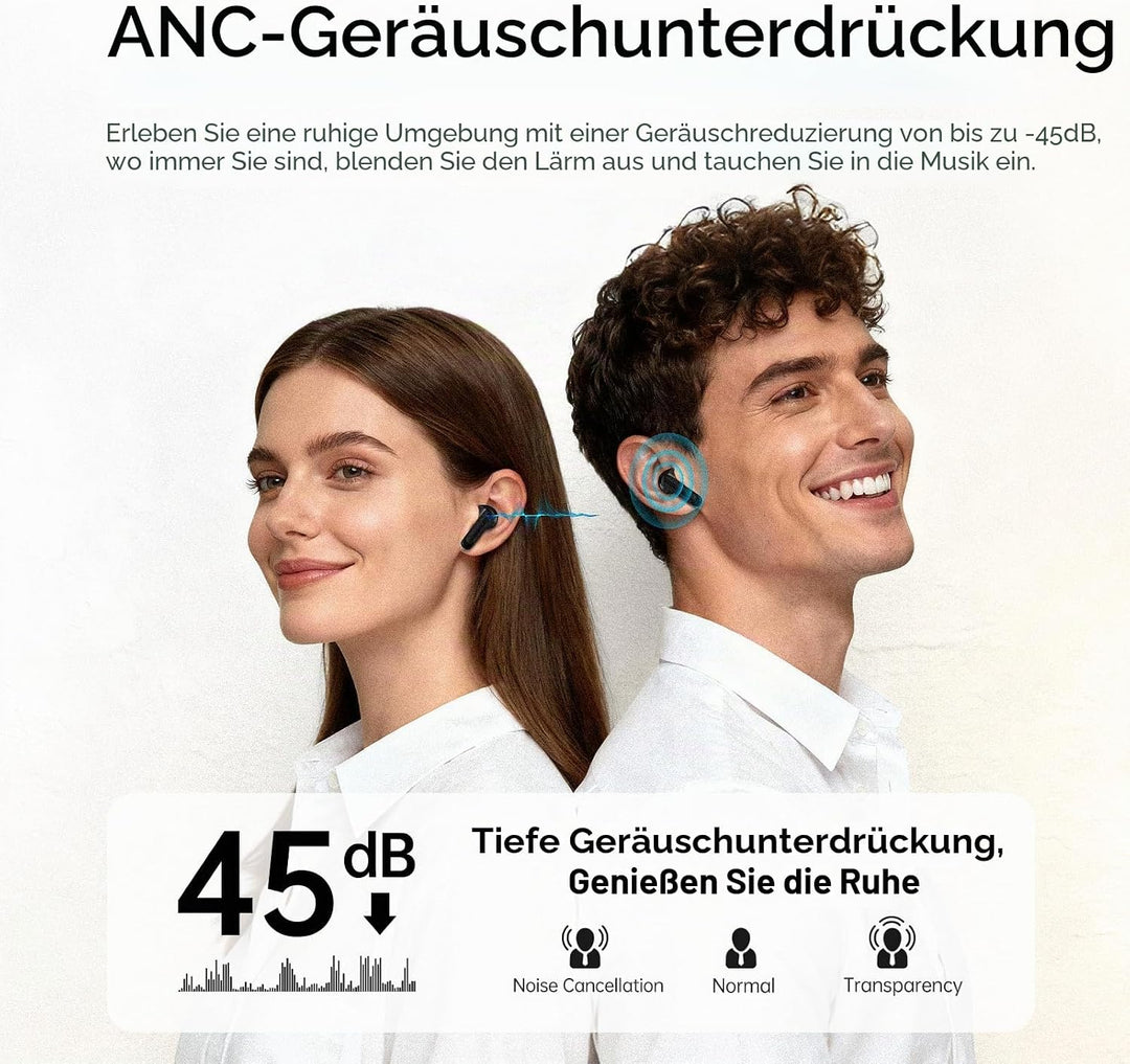 Adaptive Hybride Aktive Geräuschunterdrückung Kopfhörer Kabellos Bluetooth, Bluetooth 5.4 Kopfhörer