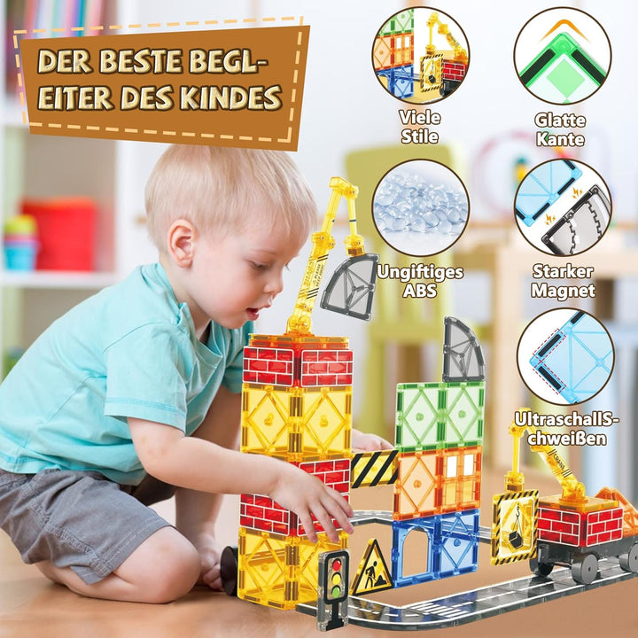 BuzzoXerex Magnetische Bausteine Stadtstrassen Set, 70 Magnetische Fliesen Strassenset, Magnetbauste