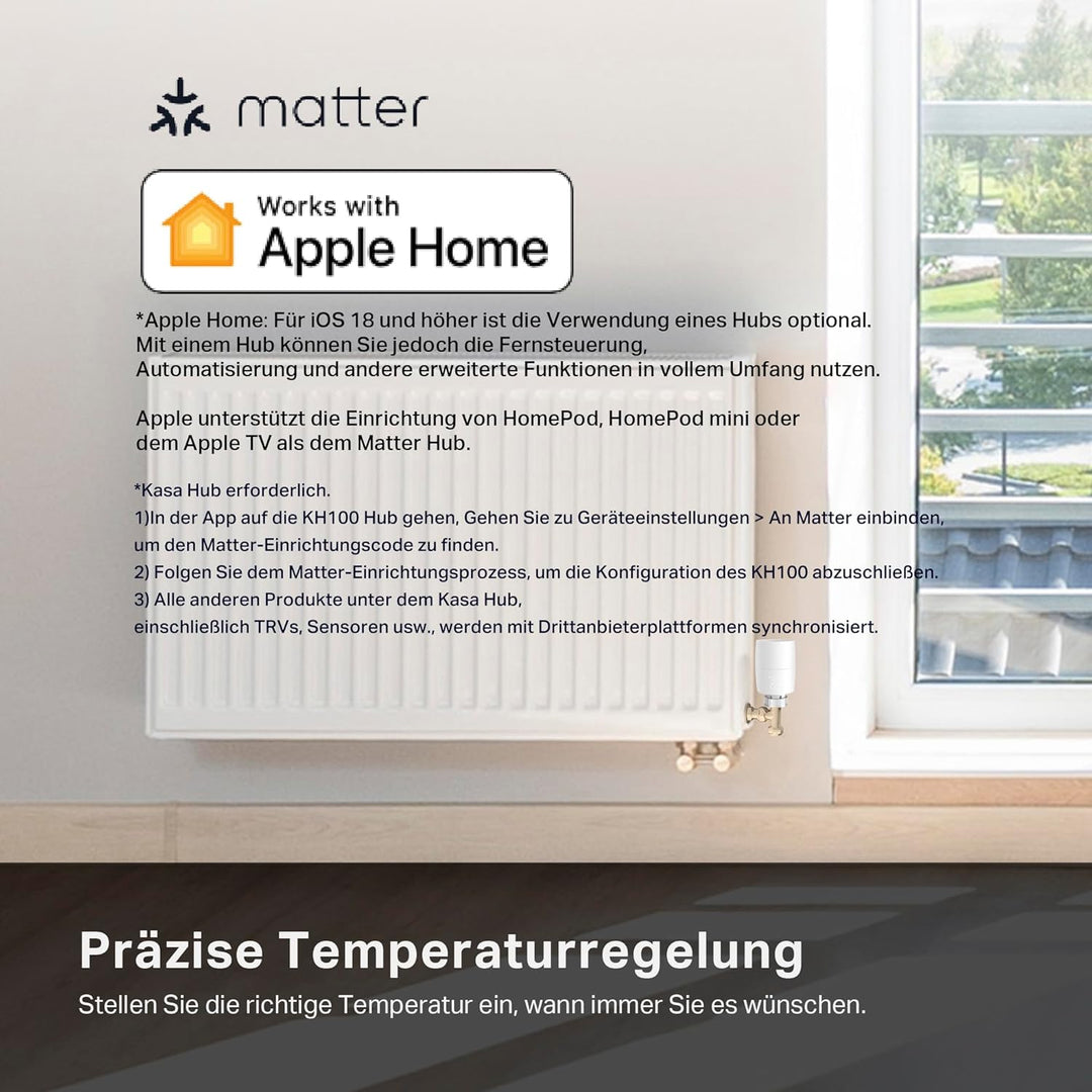 Kasa Smartes Heizkörperthermostat KE100 KIT, thermostat heizung digital mit Hub, Energiesparen, Zeit