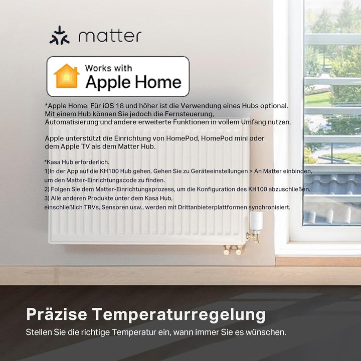 Kasa Smartes Heizkörperthermostat KE100 KIT, thermostat heizung digital mit Hub, Energiesparen, Zeit