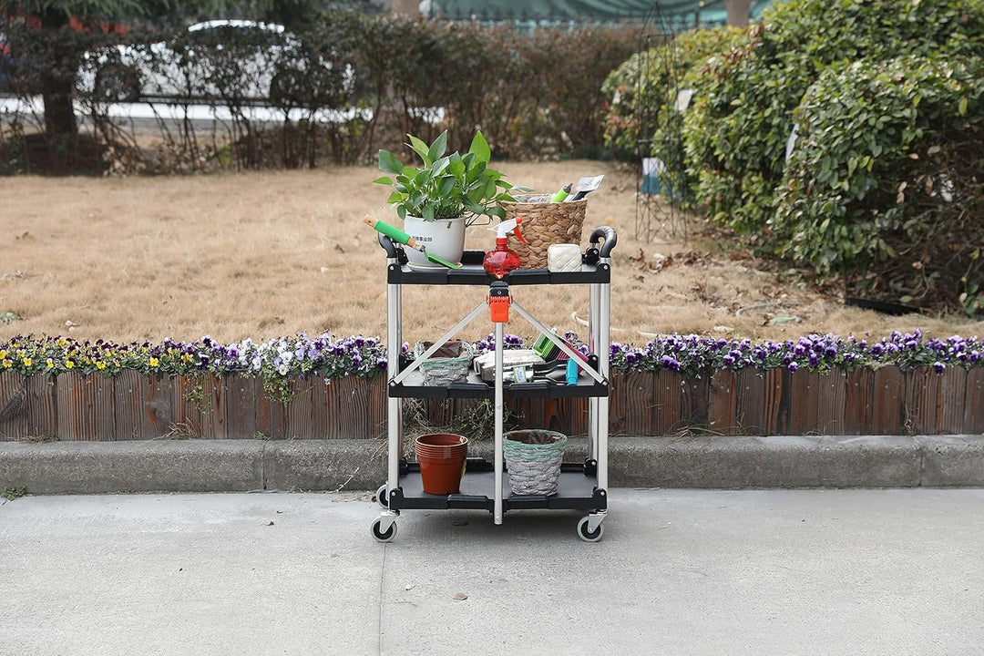 KENDO Servierwagen klappbar - Rollwagen Küche, Beistellwagen mit gebremsten Rollen und Zuladung bis