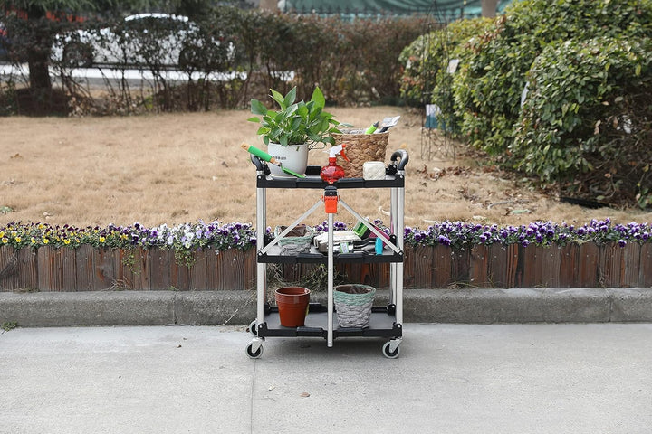 KENDO Servierwagen klappbar - Rollwagen Küche, Beistellwagen mit gebremsten Rollen und Zuladung bis