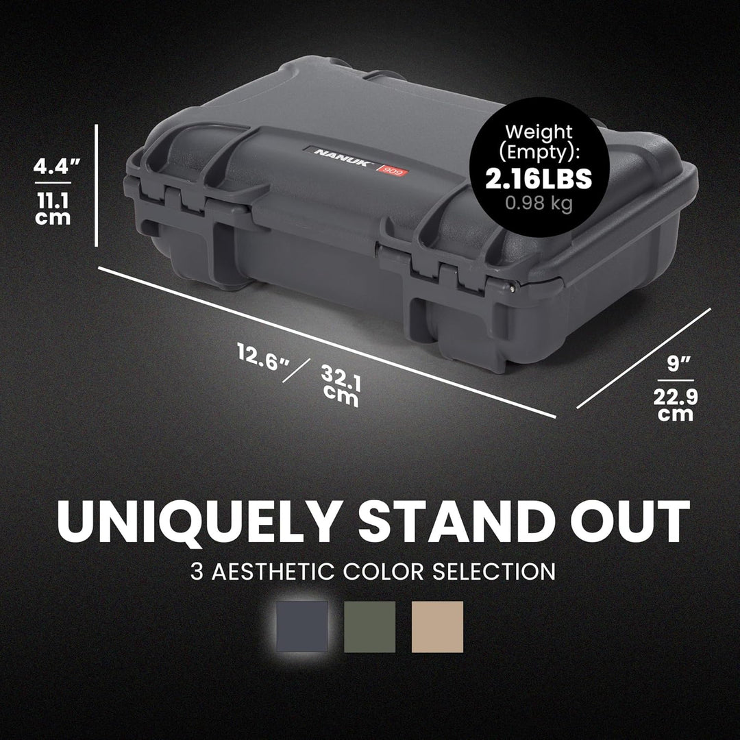 Nanuk 909 Wasserdichter Hartschalenkoffer Mit Plüschschaumeinlage - Graphit Grau (Graphite//Nature's