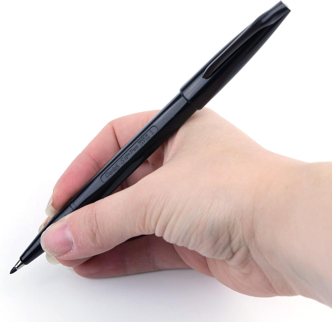 Pentel S520-A Sign Pen Faserschreiber, 0,8 mm Strichstärke, schwarz, 12er Pack, Schwarz