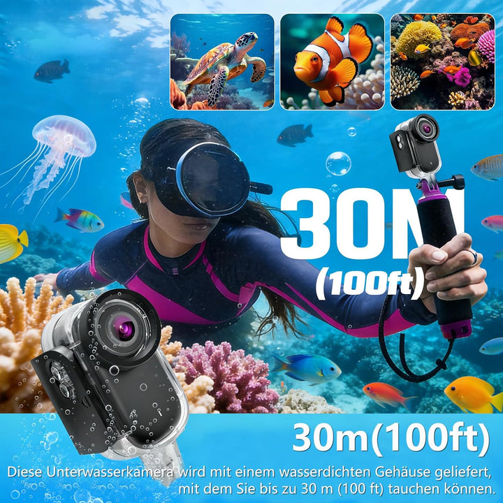 Mini Action Cam 4K WiFi mit Bildschirm und wasserfestes Gehäuse, 64GB UHD 150° Weitwinkel IP65 Bodyc