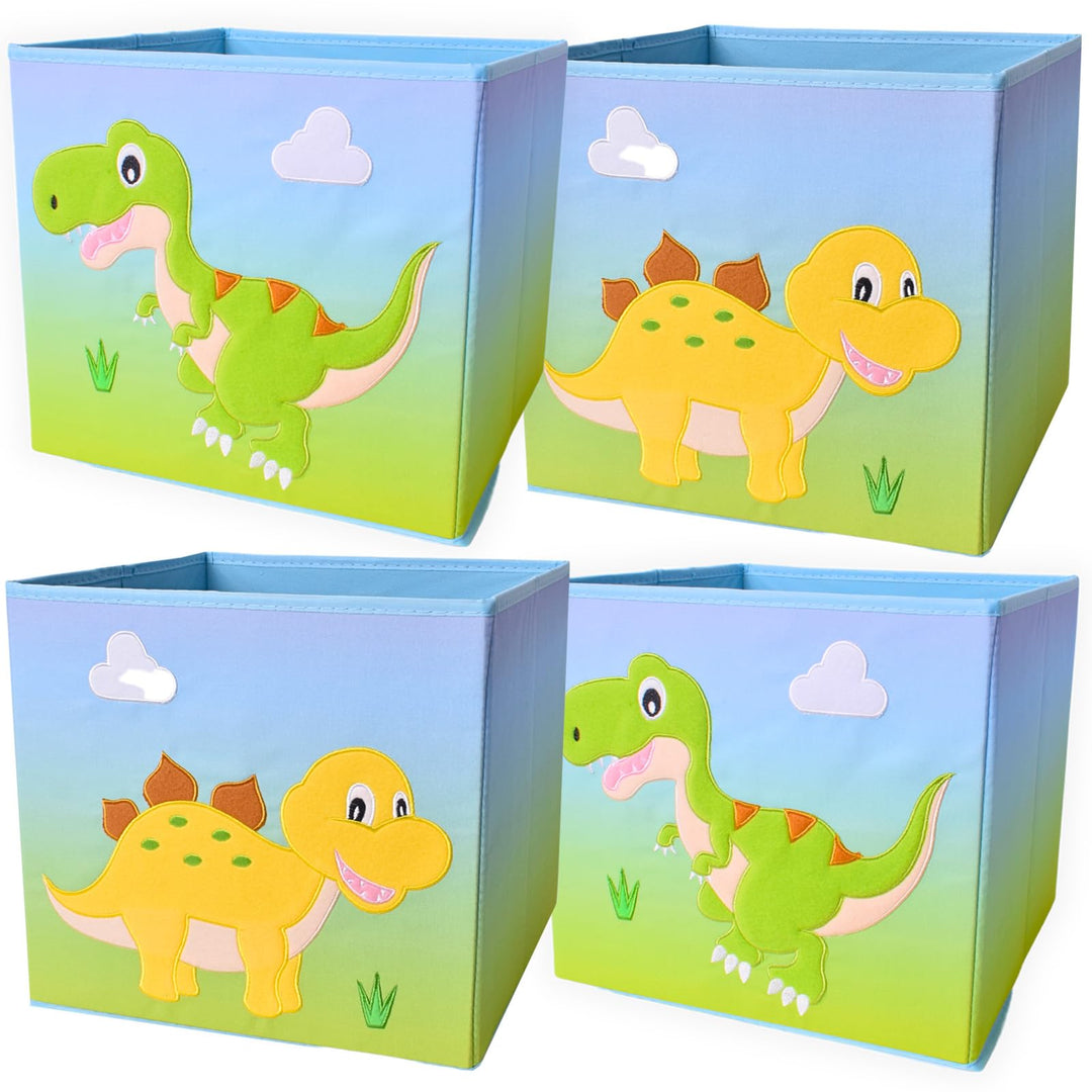 TE-Trend 4 Stück Dino Dinosaurier Motiv Regal Aufbewahrungsbox Kinder Kinderzimmer Faltbox Aufbewahr