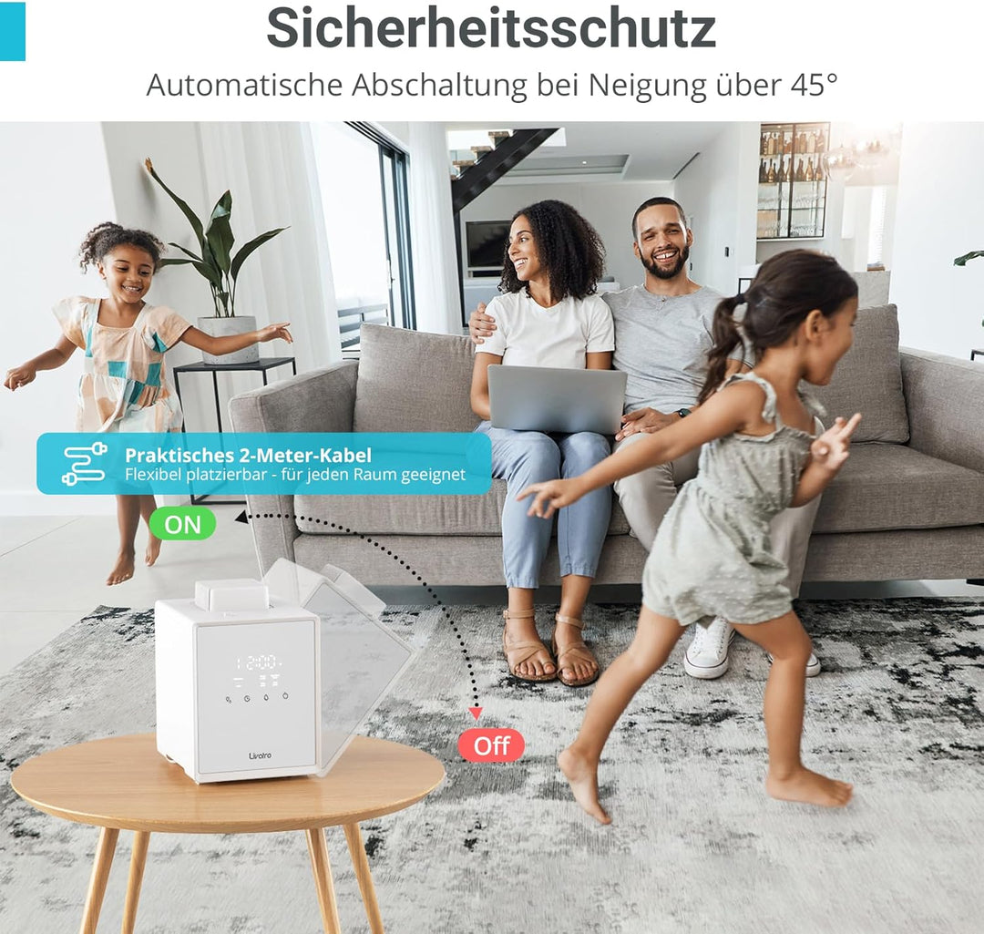 Luftbefeuchter Schlafzimmer Top-Fill, 3L Edelstahl Warmnebel Luftbefeuchter, Reduziert 99,97% der Ba