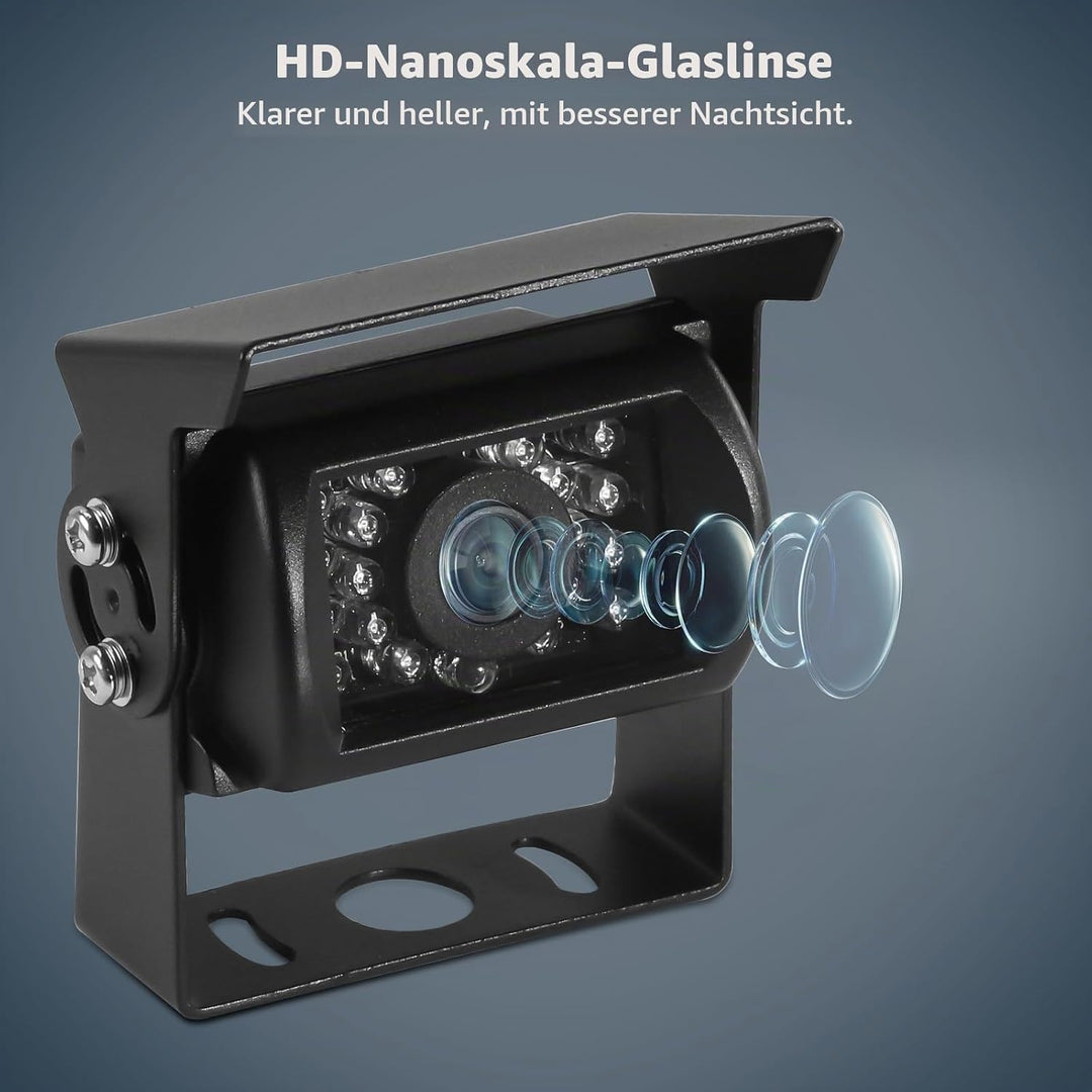 Rückfahrkamera, HD 18 Infrarot LEDs Nachtsicht Rückfahrkamera mit 4 Pin Aviation Stecker, IP68 wasse