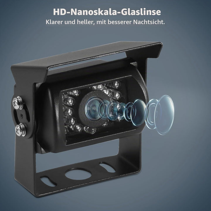 Rückfahrkamera, HD 18 Infrarot LEDs Nachtsicht Rückfahrkamera mit 4 Pin Aviation Stecker, IP68 wasse