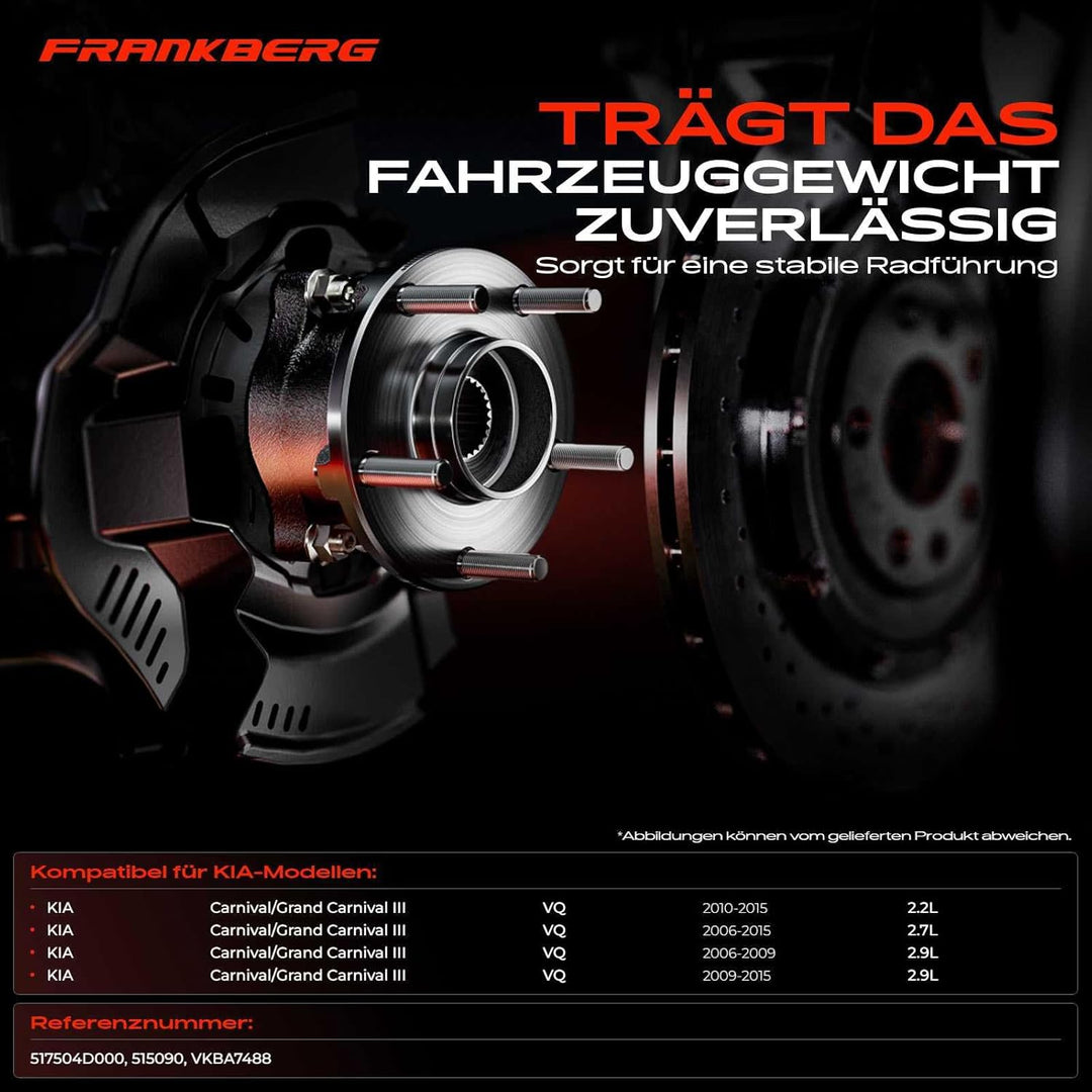 Frankberg 1x Radnabe Radlagersatz Vorderachse Kompatibel mit Carnival/Grand Carnival III VQ 2.2L-2.9