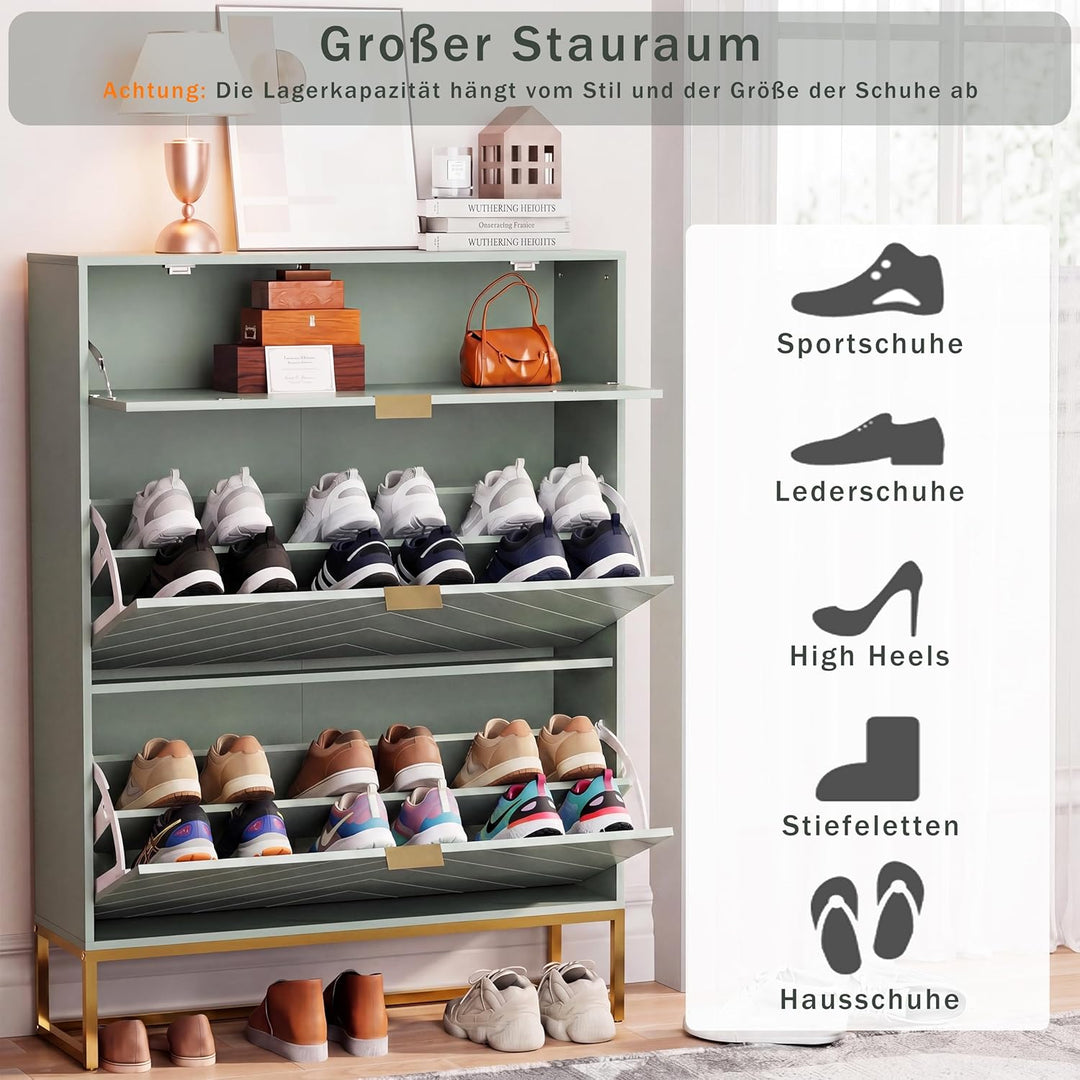 UEV Schuhschrank mit 3 Klappen Schmal,Freistehendes Schuhregal mit Kippschutz, Schuhkommode mit vers