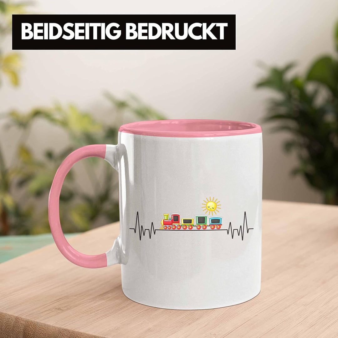 Trendation - Zug Züge Herzschlag Tasse Geschenk für Eisenbahner Zugführer Hobby Geschenkidee (Rosa),