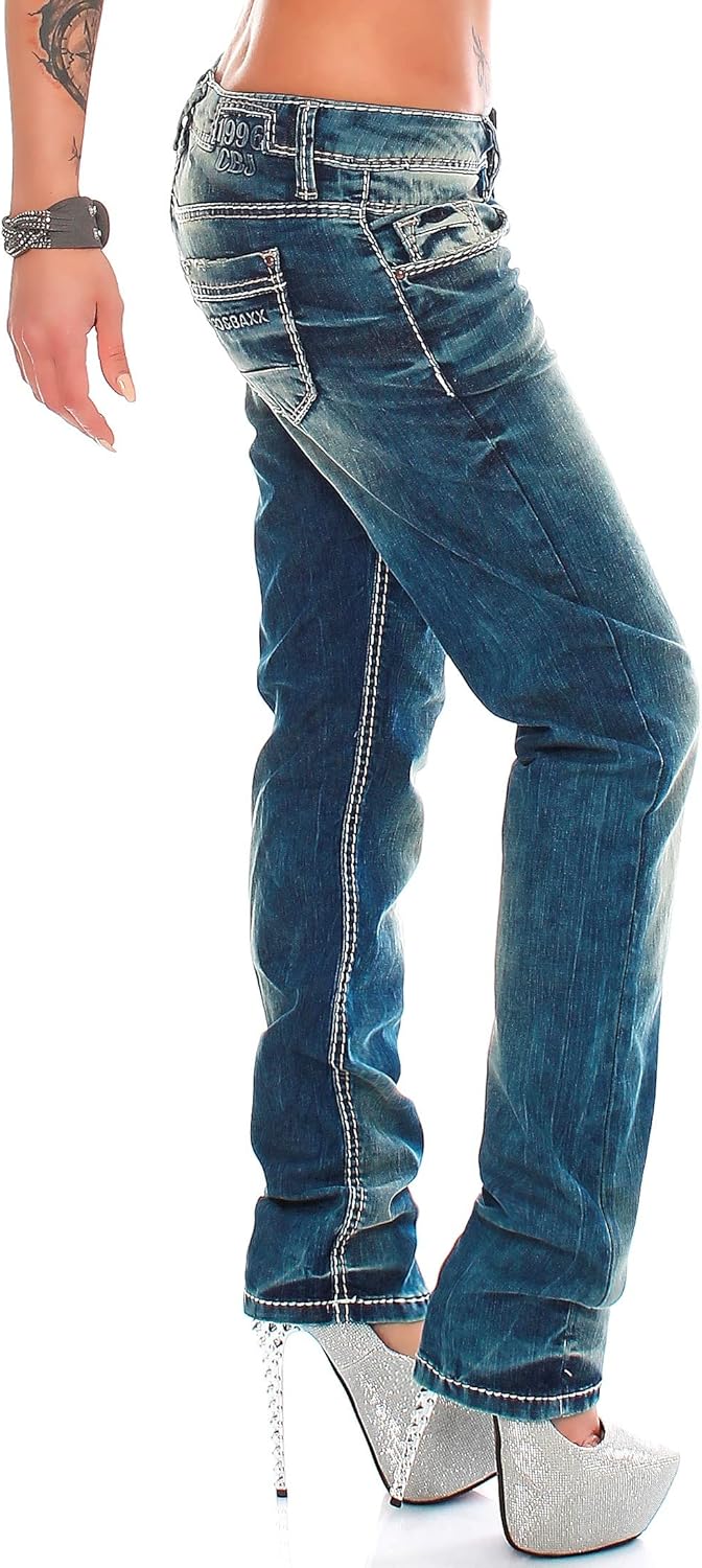 Cipo & Baxx Damen Jeans – Slim Fit & Used Look | Modische Kontrastnähte & Mehrtaschen | Bequeme Stre