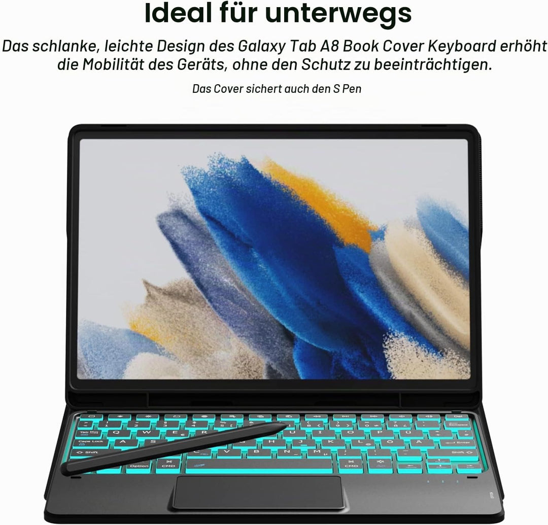 ROOFEI Galaxy Tab A8 Hülle mit Tastatur, 7-Farbige Beleuchtung Tastatur mit Trackpad - QWERTZ Deutsc