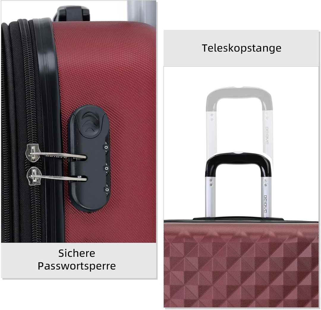 BEIBYE Zwillingsrollen 2066 Hartschale Trolley Koffer Reisekoffer Gepäck M-L-XL-Set (Weinrot, M) Wei