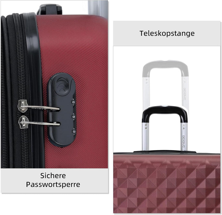 BEIBYE Zwillingsrollen 2066 Hartschale Trolley Koffer Reisekoffer Gepäck M-L-XL-Set (Weinrot, M) Wei