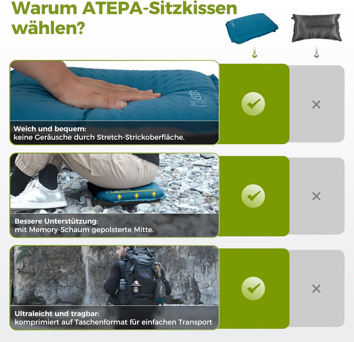 ATEPA Sitzkissen Outdoor, Faltbar Aufblasbar Stadion Flugzeug Unterwegs Camping Wander Bürostuhl Ult