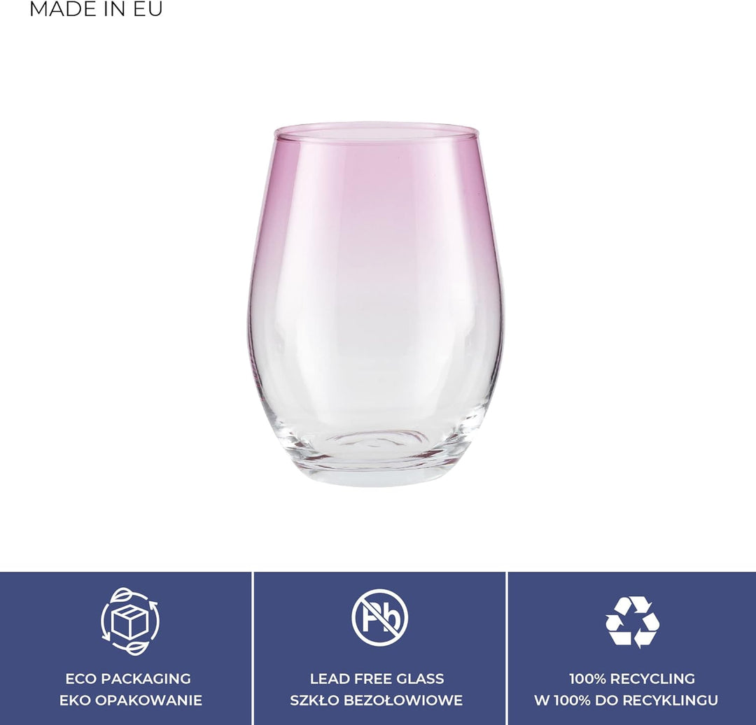 TREND FOR HOME Trinkgläser Set 580 ml Bunt Bunte Gläser Set von 6 Rosa Trinkgläser Gross Wassergläse
