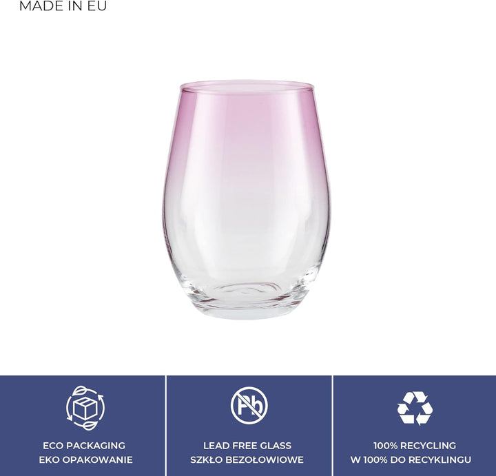 TREND FOR HOME Trinkgläser Set 580 ml Bunt Bunte Gläser Set von 6 Rosa Trinkgläser Gross Wassergläse