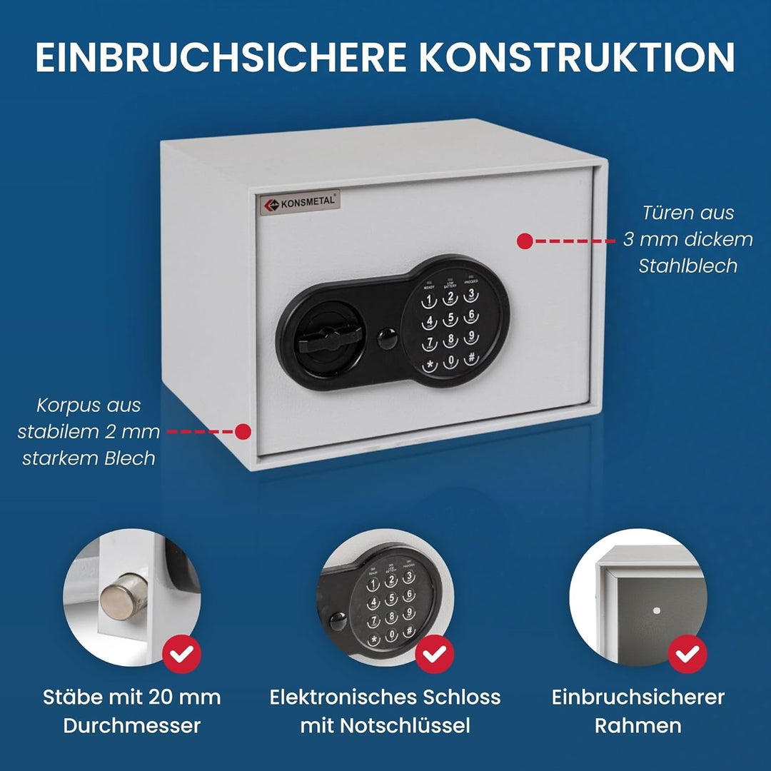 Konsmetall - Tresor für Zuhause Kolibri 2.0 16 T, Safe Tresor Elektronisch, Möbeltresor 15,3 x 24,6
