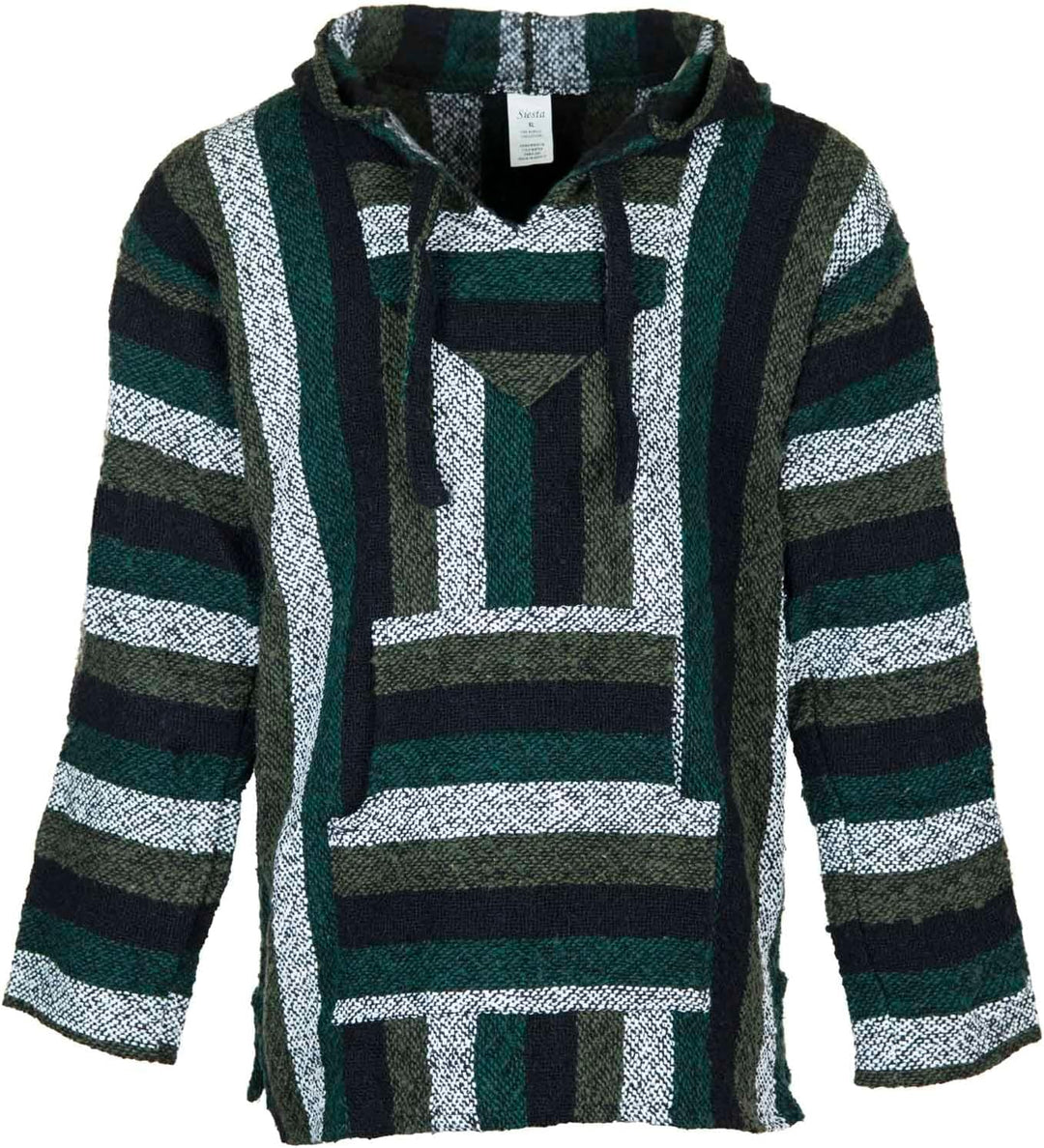 Siesta Baja Hoodie – Mexikanischer Jerga Hippie Pulli Kapuzenpullover für Herren und Damen M Minzige