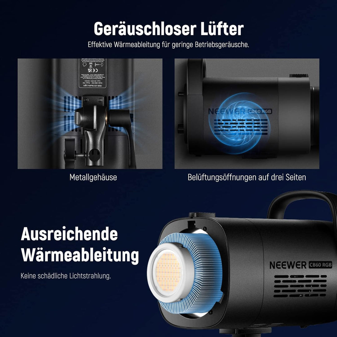 NEEWER CB60 RGB 70W LED Videoleuchte Studiolicht Bowens Halterung COB Vollfarbe 18000 Lux@1m CCT 270