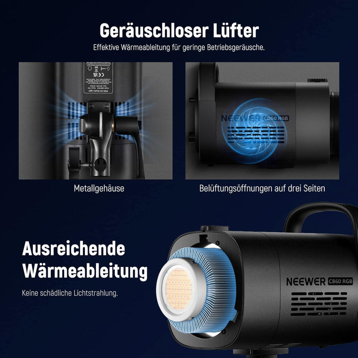 NEEWER CB60 RGB 70W LED Videoleuchte Studiolicht Bowens Halterung COB Vollfarbe 18000 Lux@1m CCT 270
