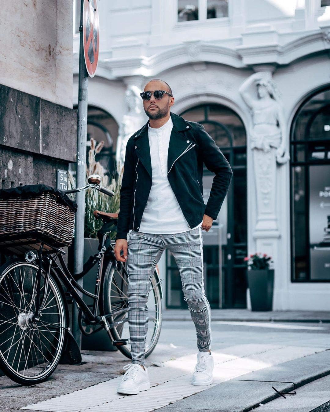 GINGTTO Herren Chino Hose Skinny Stretch Chinohose Karo Slim fit Stoffhose Check Tapered Casual Pant