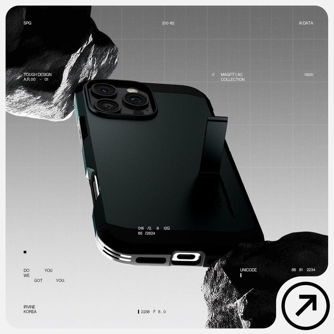 Spigen Tough Armor (AI) MagFit Hülle für iPhone 16 Pro, Kompatibel mit MagSafe Zubehör -Abyss Green,