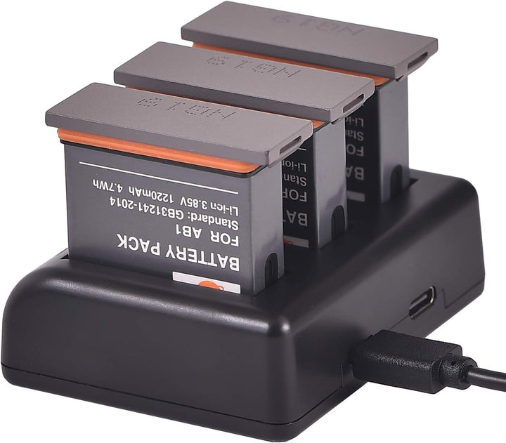 DSTE® Full Coded (3-Pack) 3.85V AB1 Ersatz Batterie und 3-Kanal Ladegerät + USB-Kabel(Type C) Compat
