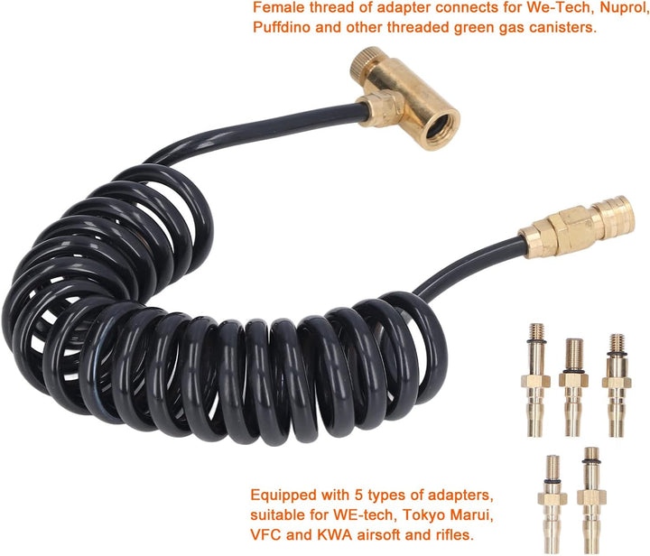 Airsoft Schlauch Set, 1,5M Flexibler Airsoft Schlauch + 5Stück Messing Adapter Set Air Gun Zubehör,