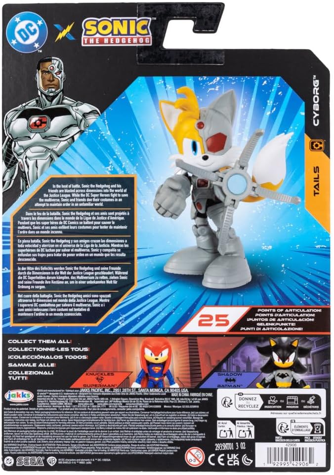 DC x Sonic Tails als Cyborg 13 cm grosse Actionfigur, offiziell lizenziert von Jakks Pacific, hochbe