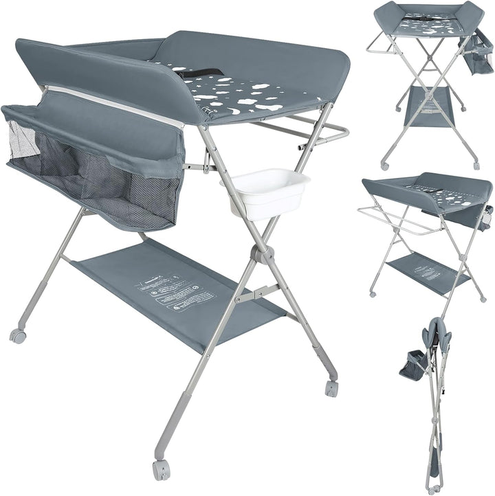 Kedia Baby Wickeltisch, Multifunktions-Wickelkommode, Babypflegetisch, Mobiler Wickeltisch mit Ablag
