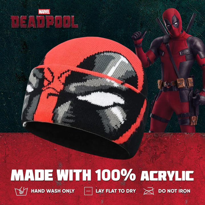 Concept One Unisex Marvel Deadpool Roll Down Cuff Beanie-Mütze, rot/schwarz, Einheitsgrösse