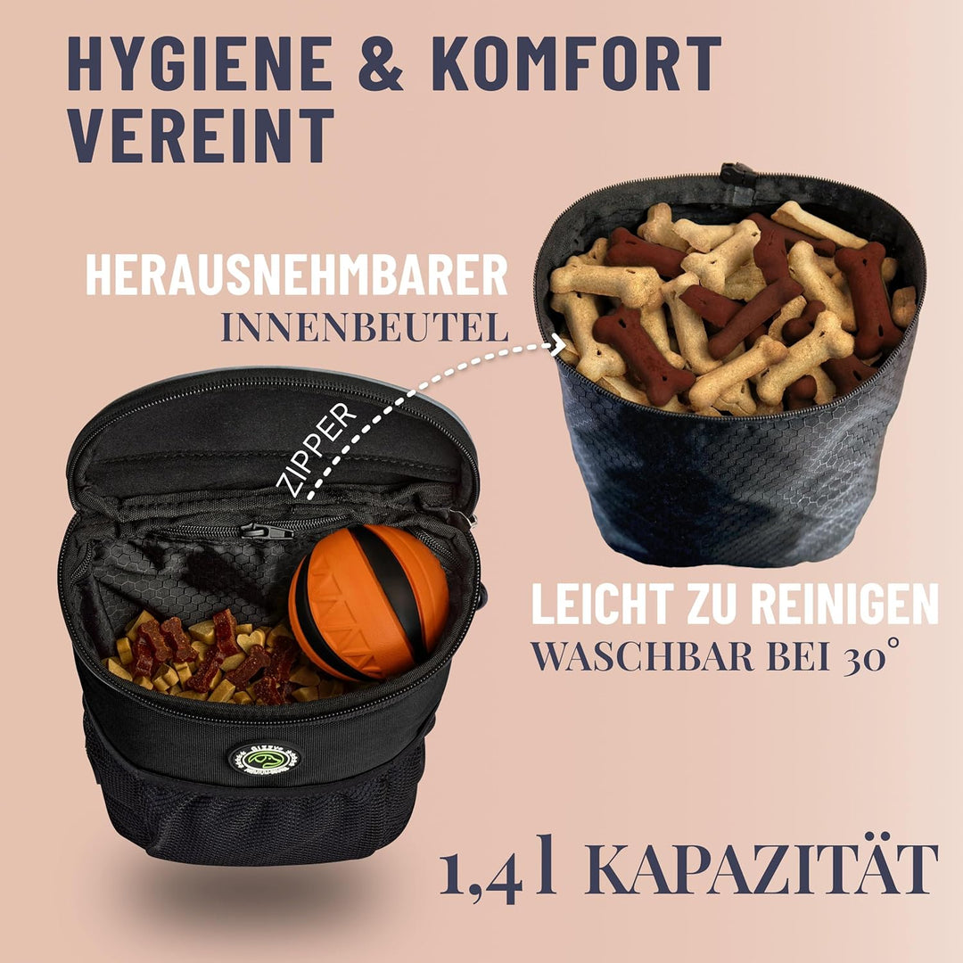 GIZZY® Leckerlitasche für Hunde + REGENHAUBE I Leckerlibeutel für Hunde mit praktischer Einhand-Öffn