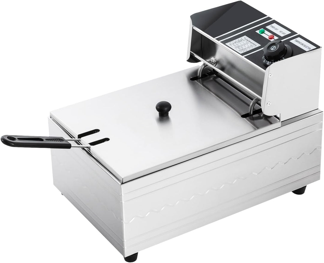 6L 2500W ÖL-Friteuse aus Edelstahl, Elektrische Fritteuse mit stufenlose Temperatureinstellung(60-20