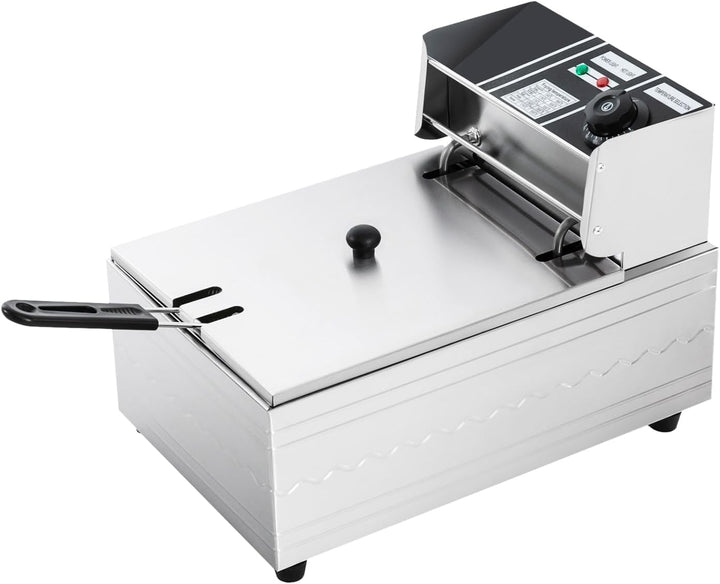 6L 2500W ÖL-Friteuse aus Edelstahl, Elektrische Fritteuse mit stufenlose Temperatureinstellung(60-20